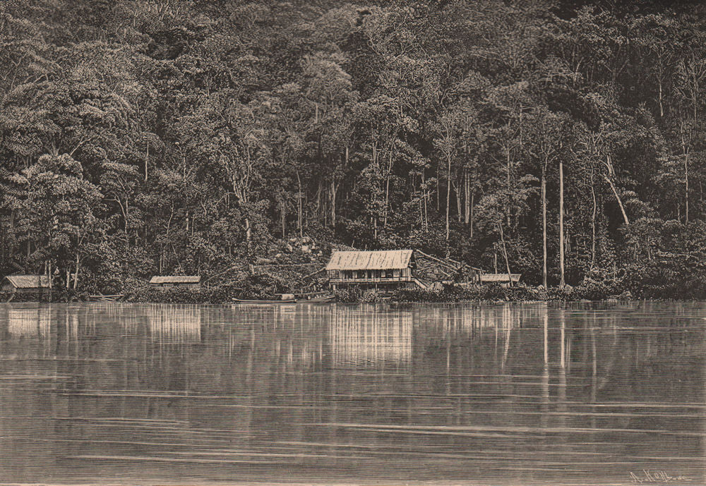 American mission Ogooué (Ogowe) Ndjolé Lambaréné. Gabon 1885 old antique print